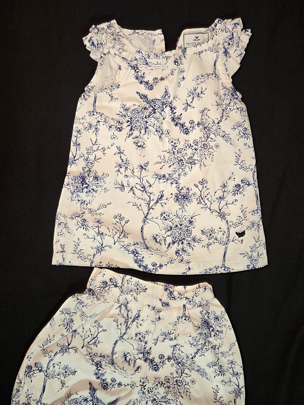 Petite Plume Baby Girls Blue Timeless Toile Clara Ruffle Pajama Short Set 2T